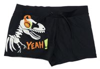 Černé nohavičkové plavky s kostrou dinosaura