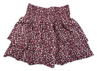 Vínová lehká vrstvená květovaná sukně Zara