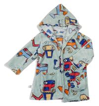 Světlezelený chlupatý župan s bagry a kapucí Mileby 