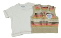 Nové - 2 set- bílé tričko + hnědo-barevná pletená vesta Cherokee