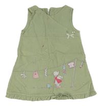 Zelené manšestrové šaty s obrázky Mothercare