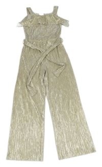Zlatý plisovaný culottes overal s páskem John Lewis