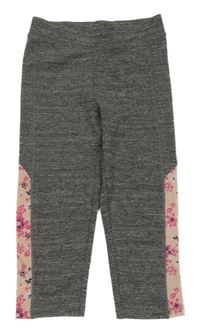 Šedo-růžové melírované sportovní crop legíny 