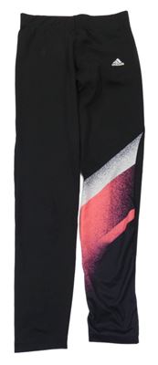Černo-bílo-růžové funkční legíny s logem Adidas
