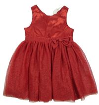Červené šusťákovo/tylové společenské šaty s mašlí H&M