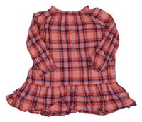 Růžovo-modro-červené kostkované plátěné šaty H&M
