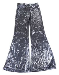 Tmavomodré metalické zvonové kalhoty H&M