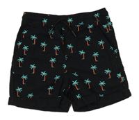 Černé plátěné kraťasy s palmami PRIMARK