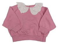 Růžová oversize mikina s bílým límečkem s madeirou PRIMARK