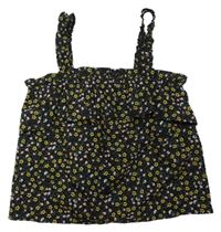 Černo-žluto-růžový květovaný crop top s volánkem Primark