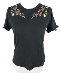 Dámské černé tričko s kytičkami H&M