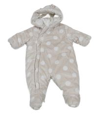 Světlebéžová puntíkatá plyšová zateplená kombinéza s kapucí s oušky Mothercare