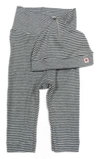 Nové - 2set - Šedo-černé pruhované legíny se srdíčkem + čepice H&M