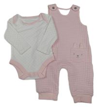 2 Set - Bílo-růžové puntíkaté body + Růžové prošívané laclové kalhoty 