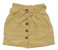 Béžová paper bag manšestrová propínací podšitá sukně s páskem BASS