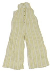 Bílo-žlutý vzorovaný mušelínový kalhotový culottes overal F&F