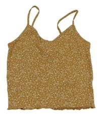 Hnědý žebrovaný crop top s kytičkami H&M