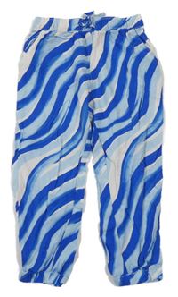 Světlemodro-safírovo-bílé vzorované cuff lehké kalhoty H&M