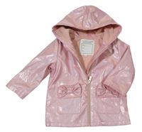 Světlerůžová třpytivá nepromokavá podzimní bunda s mašlemi a kapucí RIVER ISLAND