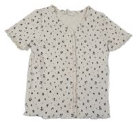 Béžové květované žebrované tričko H&M