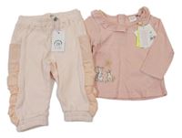 Nové - 2 set - růžové triko s králíky + světlerůžové tepláky 