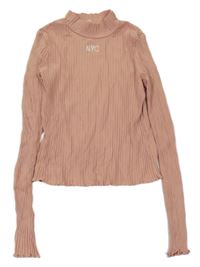 Růžové žebrované crop triko s nápisem H&M