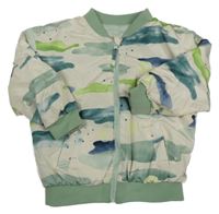 Béžovo-zelený vzorovaný šusťákový lehce zateplený bomber 