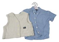 Nové - 2 set - modrá kostkovaná košile + béžová úpletová vesta M&S