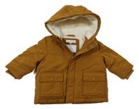 Hnědá šusťáková zateplená bunda s kapucí 