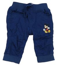 Tmavomodré plátěné podšité cuff kalhoty s Mickeym a úpletovým pasem C&A