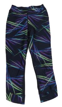 Tmavomodro-barevné vzorované sportovní capri legíny Decathlon
