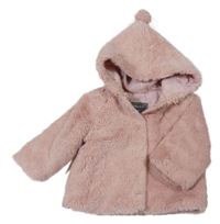 Růžová kožešinová podšitá bunda s kapucí Primark