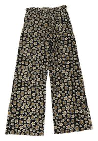 Černé lehké květované culottes kalhoty