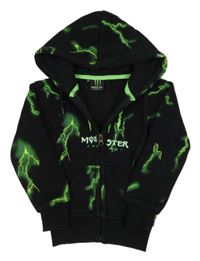 Černo-zelená propínací teplá mikina s Monster Energy a kapucí