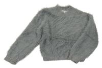 Šedý kožešinový crop svetr Zara