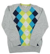 Světlešedo-zeleno-bílý vzorovaný svetr H&M