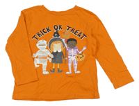 Oranžové triko s halloweenskými maskami