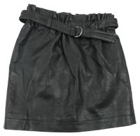 Černá koženková paper bag sukně s páskem River Island