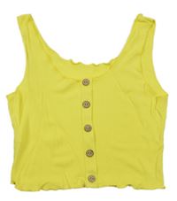 Žlutý žebrovaný crop top s knoflíčky 