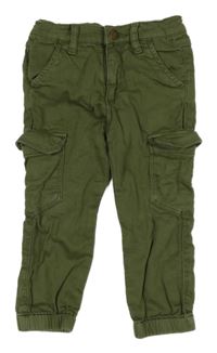 Khaki plátěné cargo cuff kalhoty Sturdy
