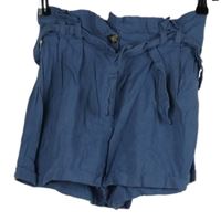 Dámské modré lněné volné kraťasy s páskem Primark 