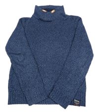 Tmavomodro-modrý melírovaný svetr s komínovým límcem H&M