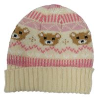Béžovo-růžová vzorovaná čepice s medvídky 