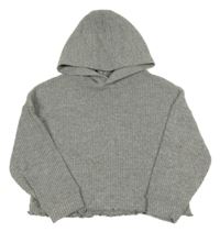 Šedý žebrovaný crop svetr s kapucí F&F
