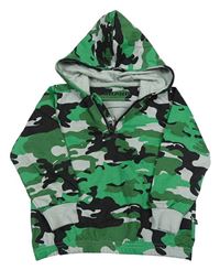 Zeleno-černo-šedá army mikina s kapucí