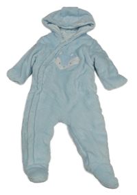 Modrá chlupatá zateplená kombinéza s liškou a kapucí Mothercare