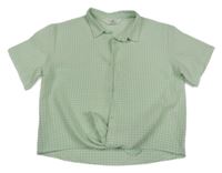 Světlezeleno-bílá kostkovaná crop halenka H&M