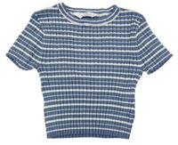 Modro-bílé proužkované žebrované pletené crop tričko H&M