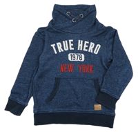 Tmavomodrá melírovaná mikina s nápisem a komínovým límcem H&M