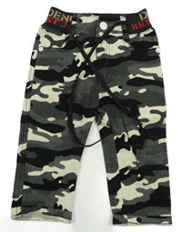 Černo-béžové army kalhoty s úpletovým pasem
